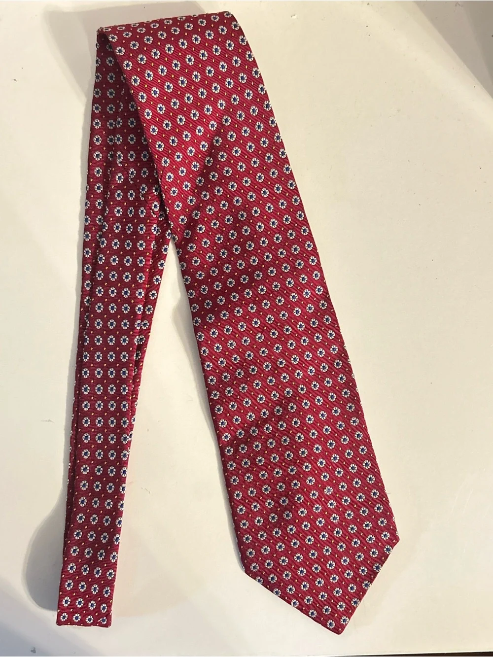 VTG Lauren Ralph Lauren Red Silk Foulard Medallion Micro Floral Mens Necktie Tie